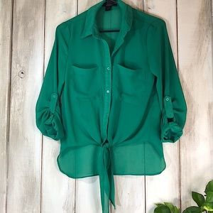 Green Long Sleeve Button Up Blouse